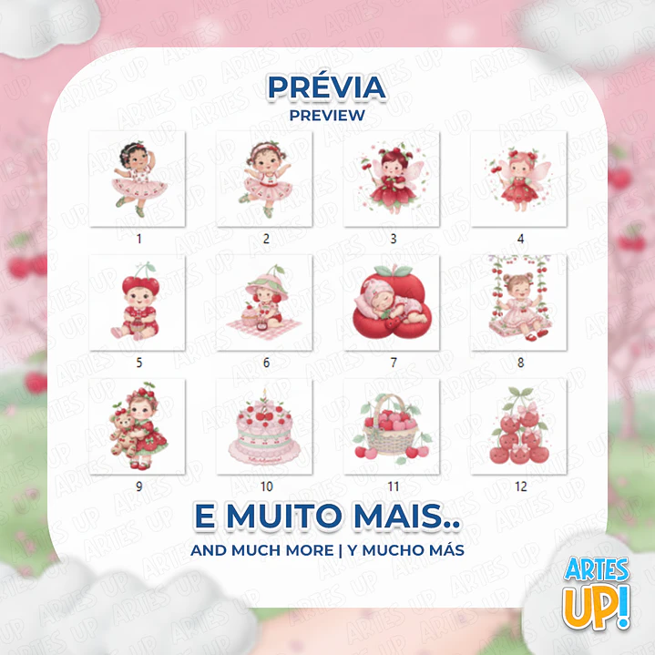 Kit digital PNG de imágenes prediseñadas de una linda niña cereza 2
