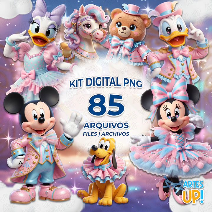 Kit digital de imágenes prediseñadas PNG del Circo Rosa de Disney 1