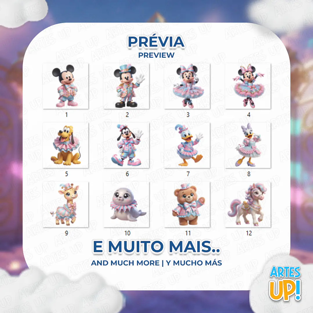 Kit digital de imágenes prediseñadas PNG del Circo Rosa de Disney 2