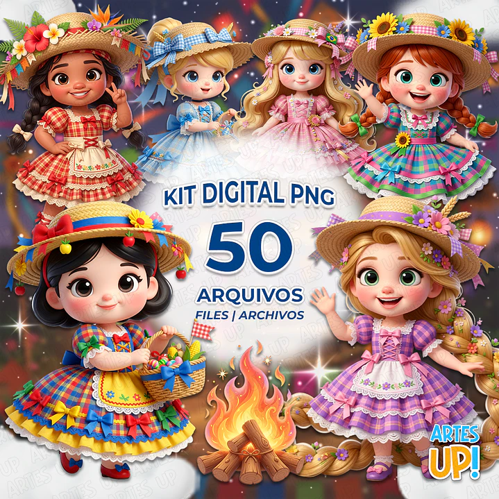 Princesas Disney Arraiá PNG Digital Kit Clipart 1