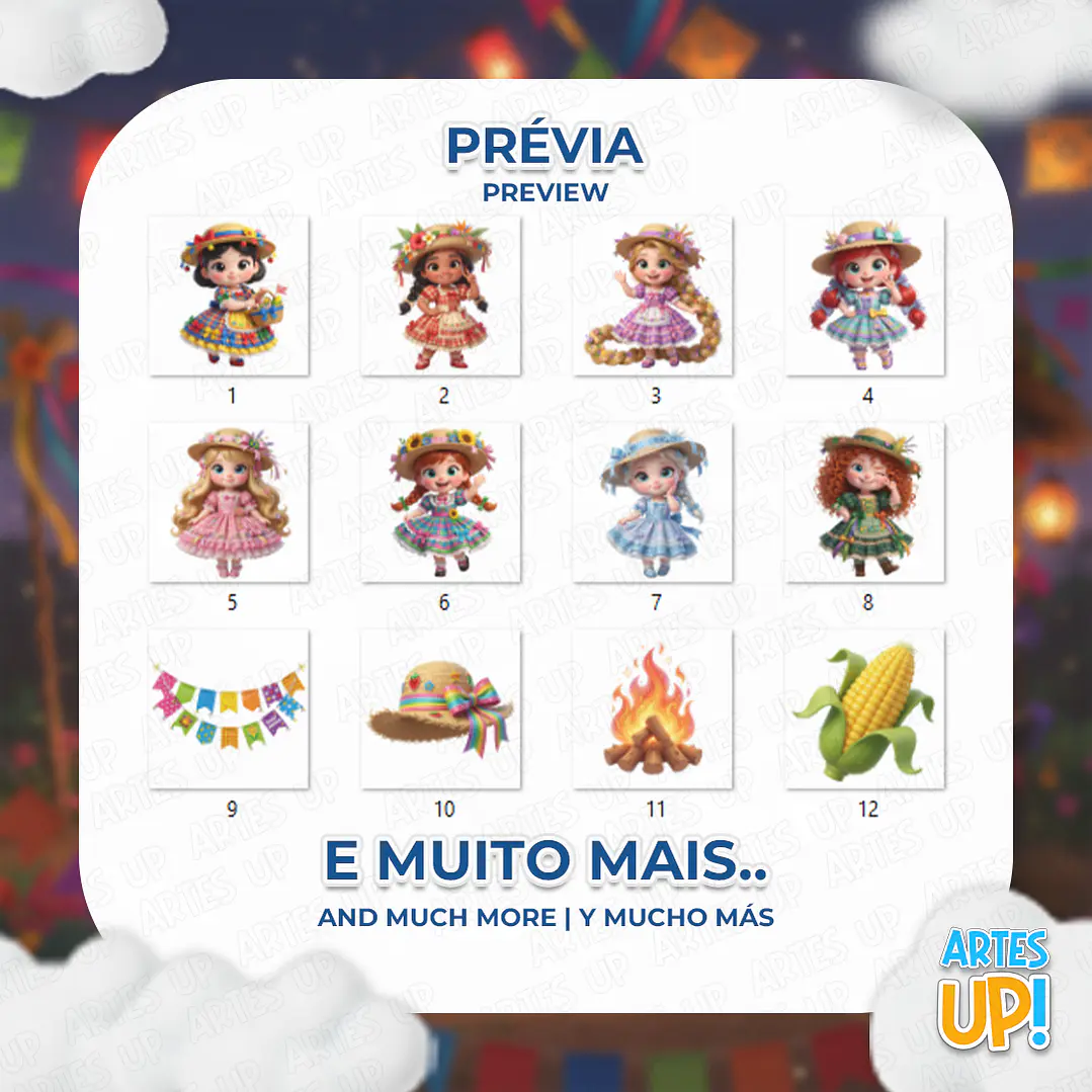 Princesas Disney Arraiá PNG Digital Kit Clipart 2