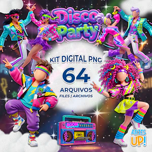 Kit Digital PNG Anos 80 Disco 3D Clipart 