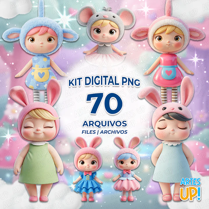 Kit Digital PNG Boneca Metoo Cute Doll 3D Clipart  1