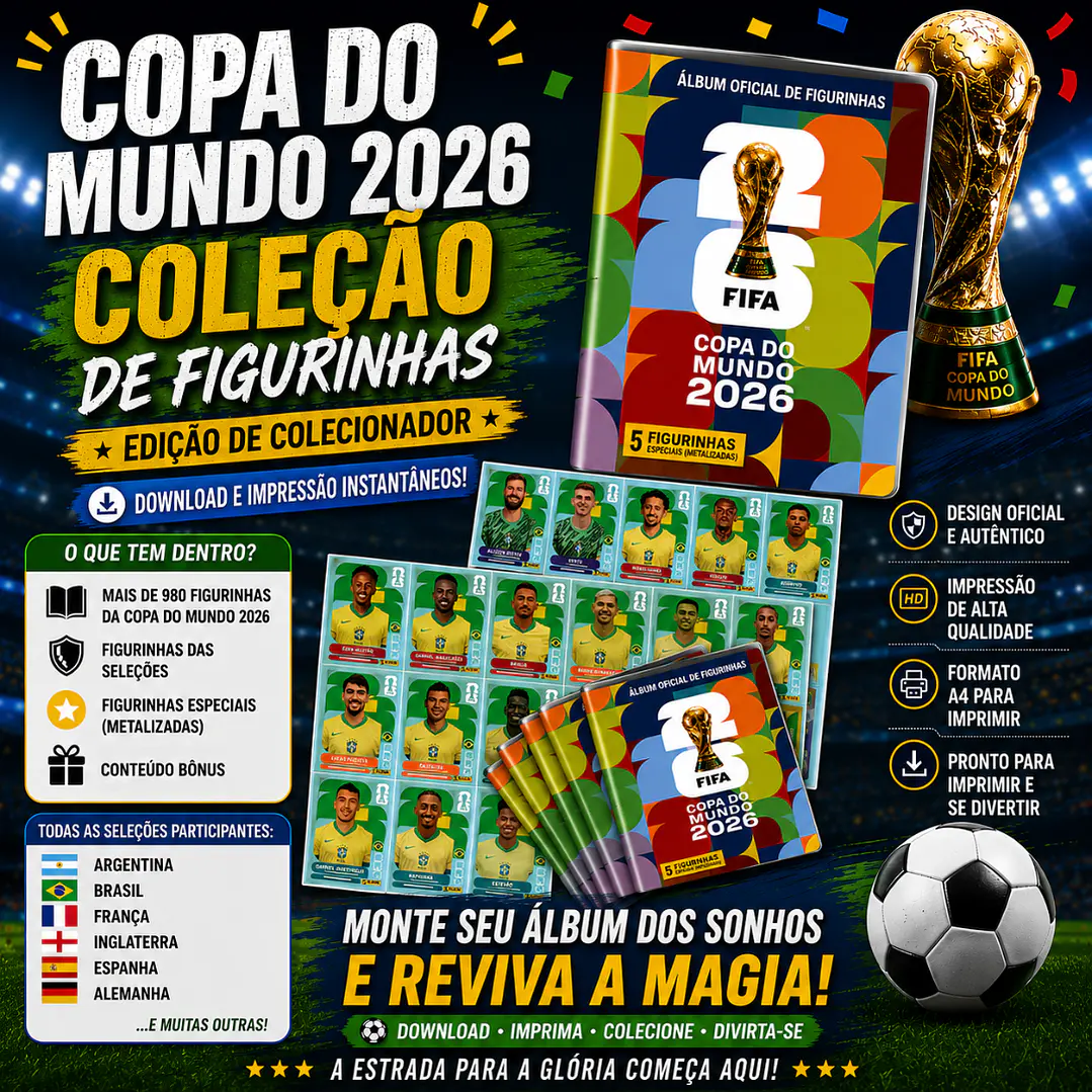 Figurinhas Copa do Mundo 2026 para Imprimir +900 Figurinhas PDF | Download Imediato 2