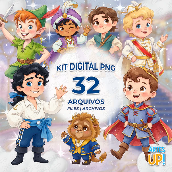 Kit Digital PNG Príncipes da Disney Aquarela 1