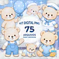 Kit Digital PNG Urso Baby Azul Aquarela - Thumbnail 1