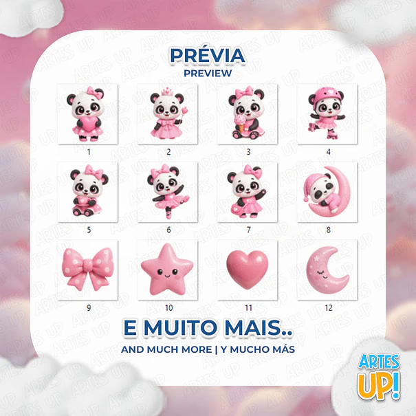 Kit Digital PNG Panda Rosa Fofa 3D 2