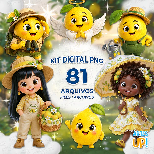 Kit Digital PNG Limão Siciliano Fofo 3D Versões 1