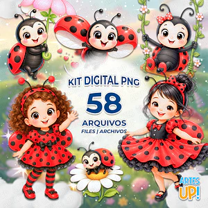 Kit Digital PNG Joaninha Fofa Aquarela