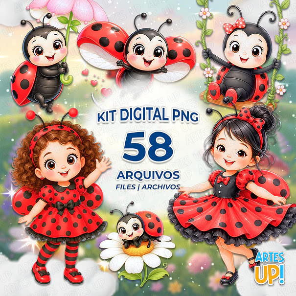 Kit Digital PNG Joaninha Fofa Aquarela 1