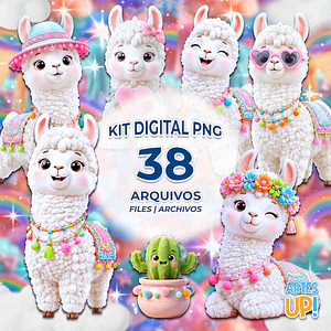Kit Digital PNG Lhama Fofa 3D
