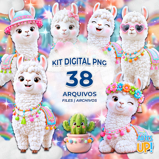 Kit Digital PNG Lhama Fofa 3D 1