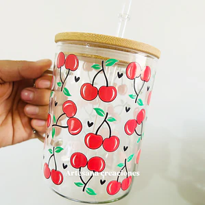 Taza Cherry con asa tapa de bambú