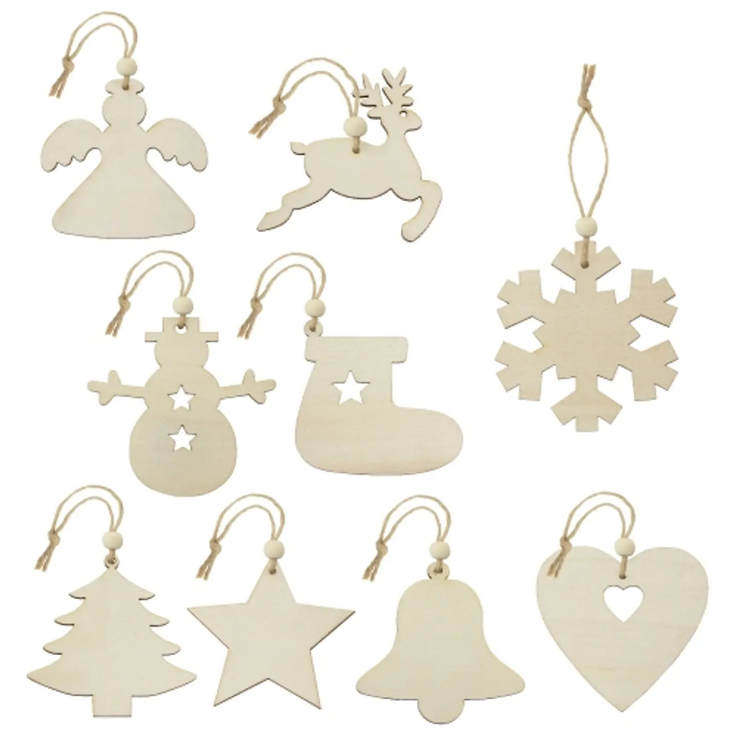 SET DE ENFEITE EM MADEIRA (9 PCS) 