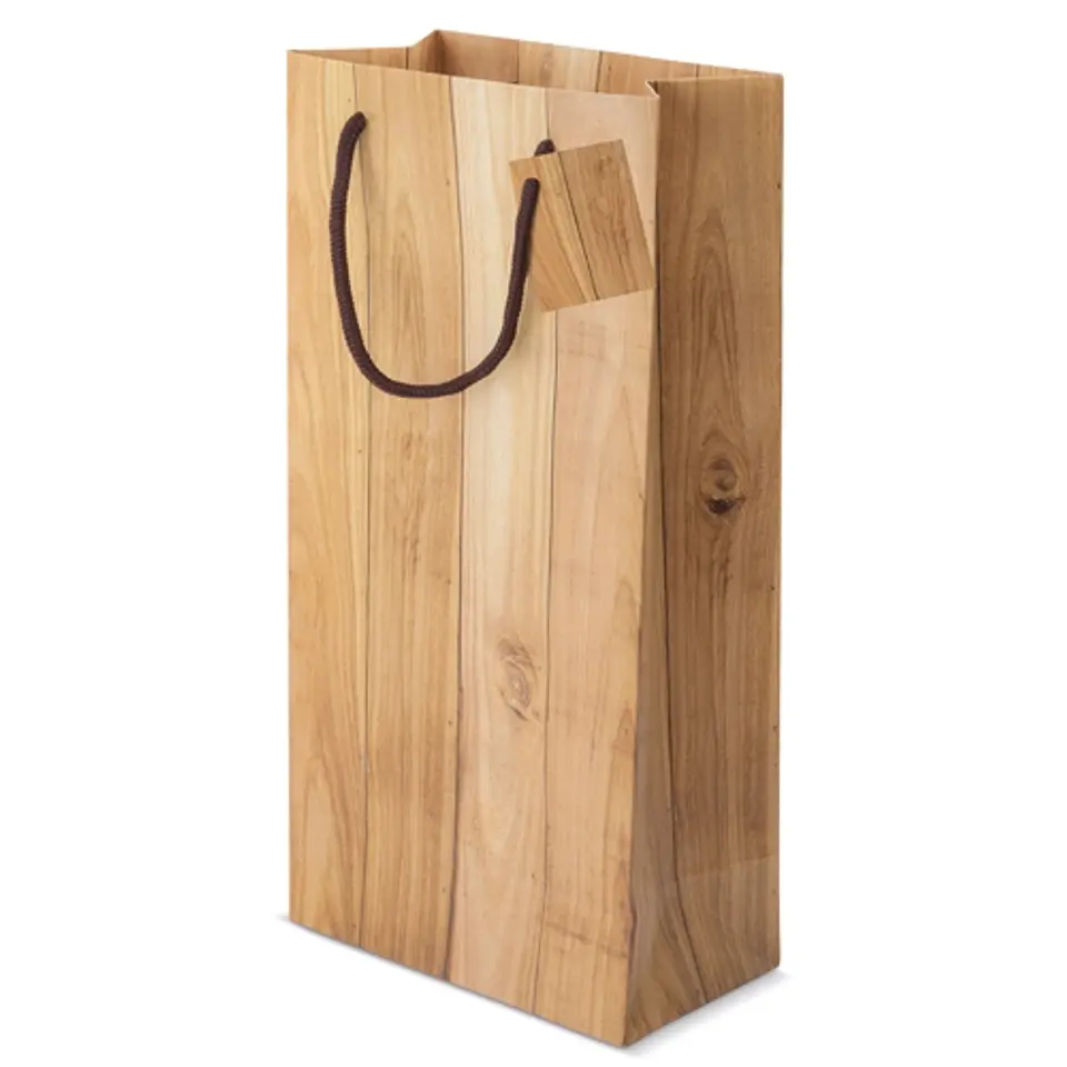 BOLSA PAPEL EFEITO MADEIRA 2 GARRAFA 