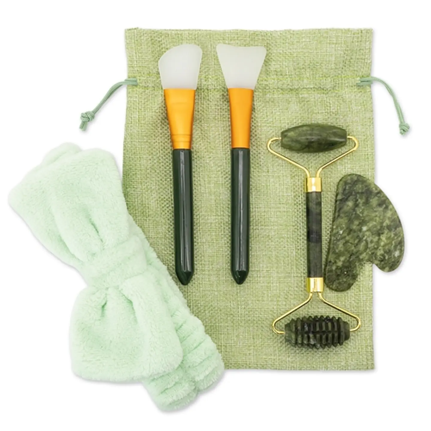 SET DE MASSAGEM FACIAL DE PEDRA NATURAL DE JADE 