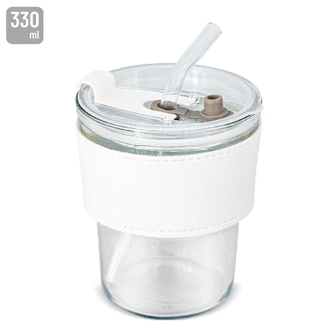 COPO 330 ML COM CANUDO DE VIDRO "DELICATESSEN"