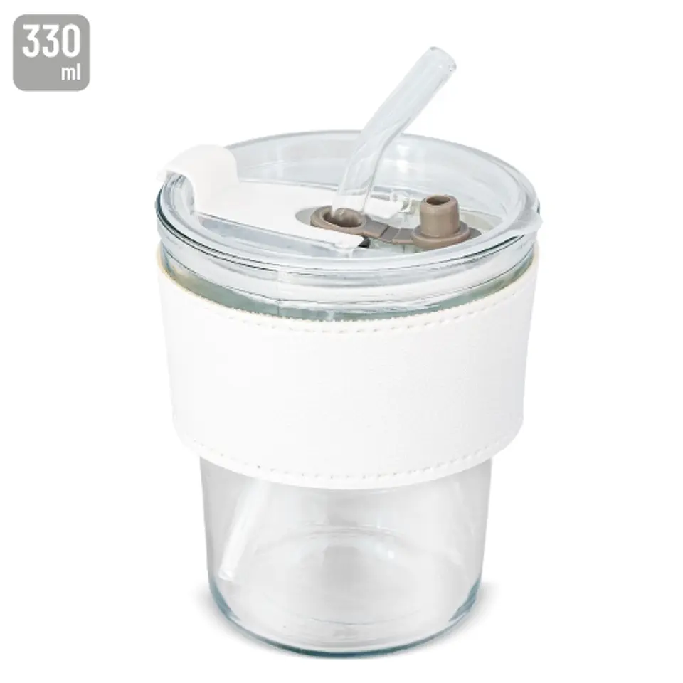 COPO 330 ML COM CANUDO DE VIDRO 