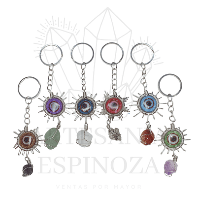 Llaveros con alambrismo y piedras naturales