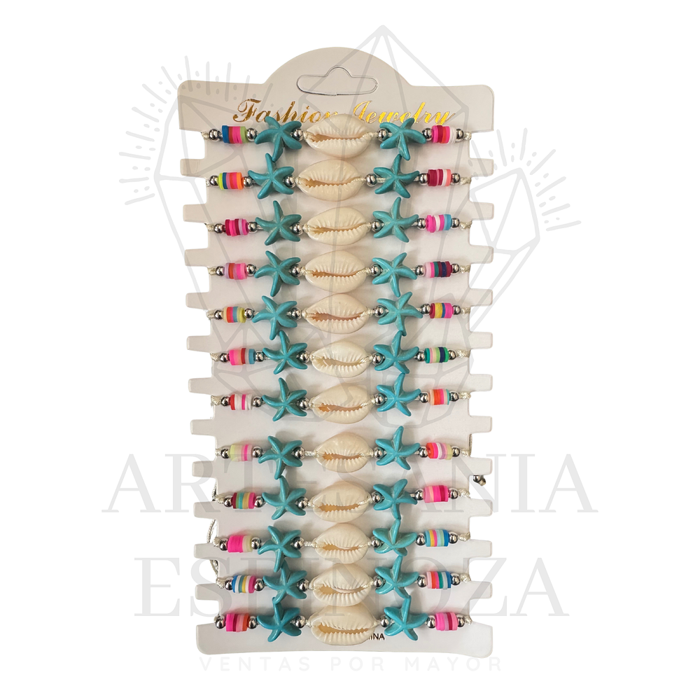 Pulsera/Tobillera conchas con estrella turqueza