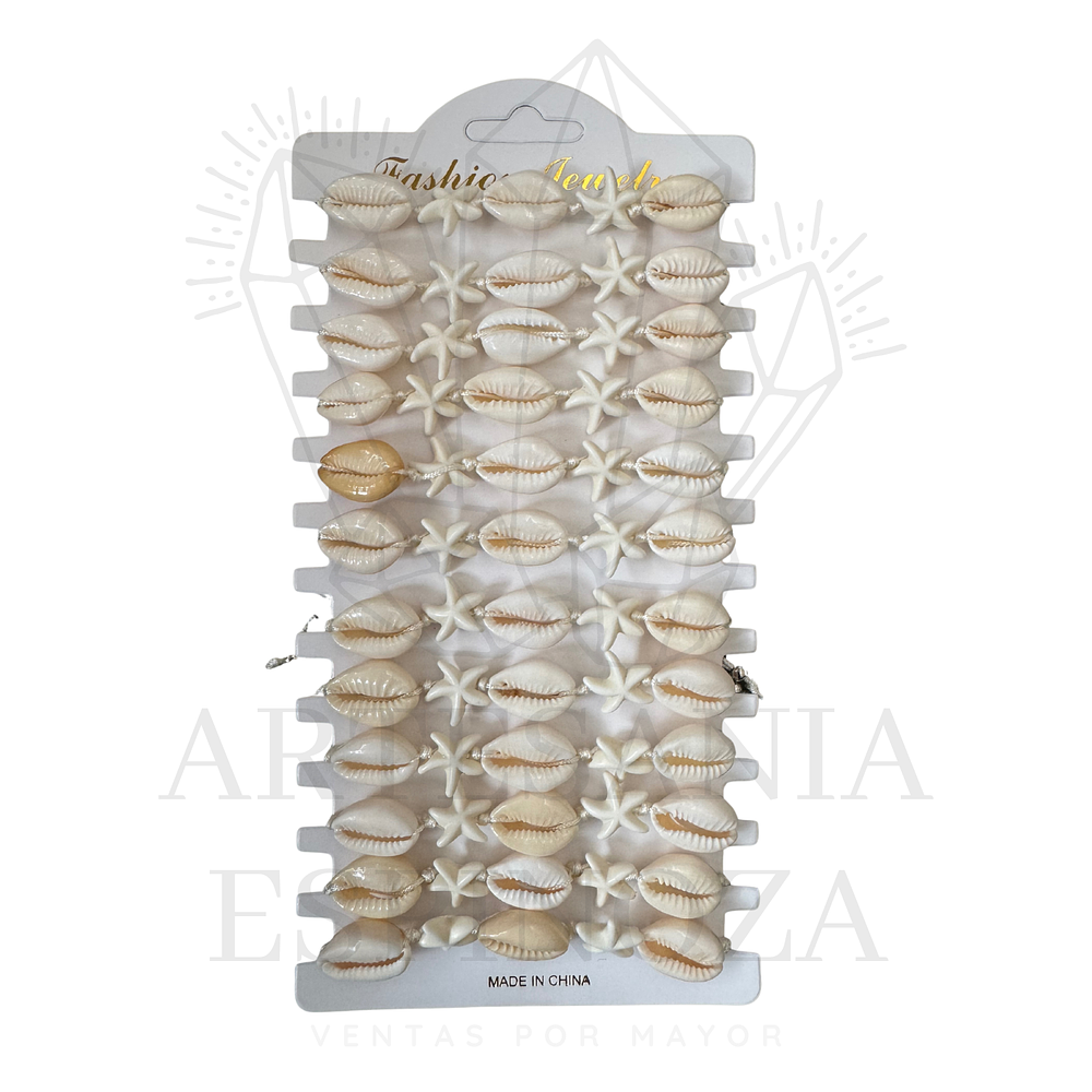 Pulsera/Tobillera conchas con estrellas blancas