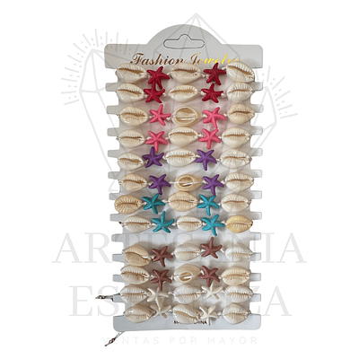 Pulsera/Tobillera conchas con estrellas de colores