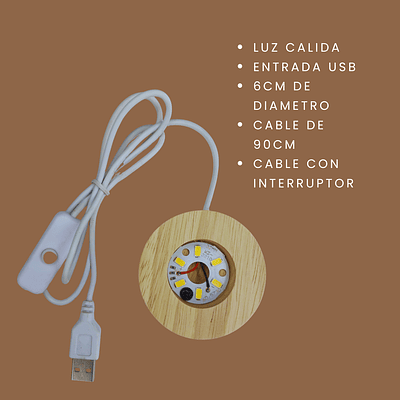 Base De Madera 6cm Con Luz Led Para Esferas Y Lámparas 