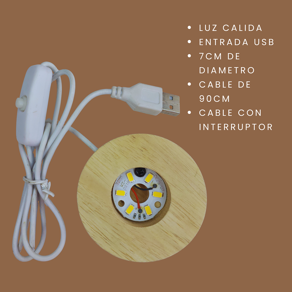  Base De Madera 7cm Con Luz Led Para Esferas Y Lámparas