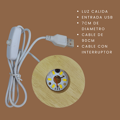  Base De Madera 7cm Con Luz Led Para Esferas Y Lámparas