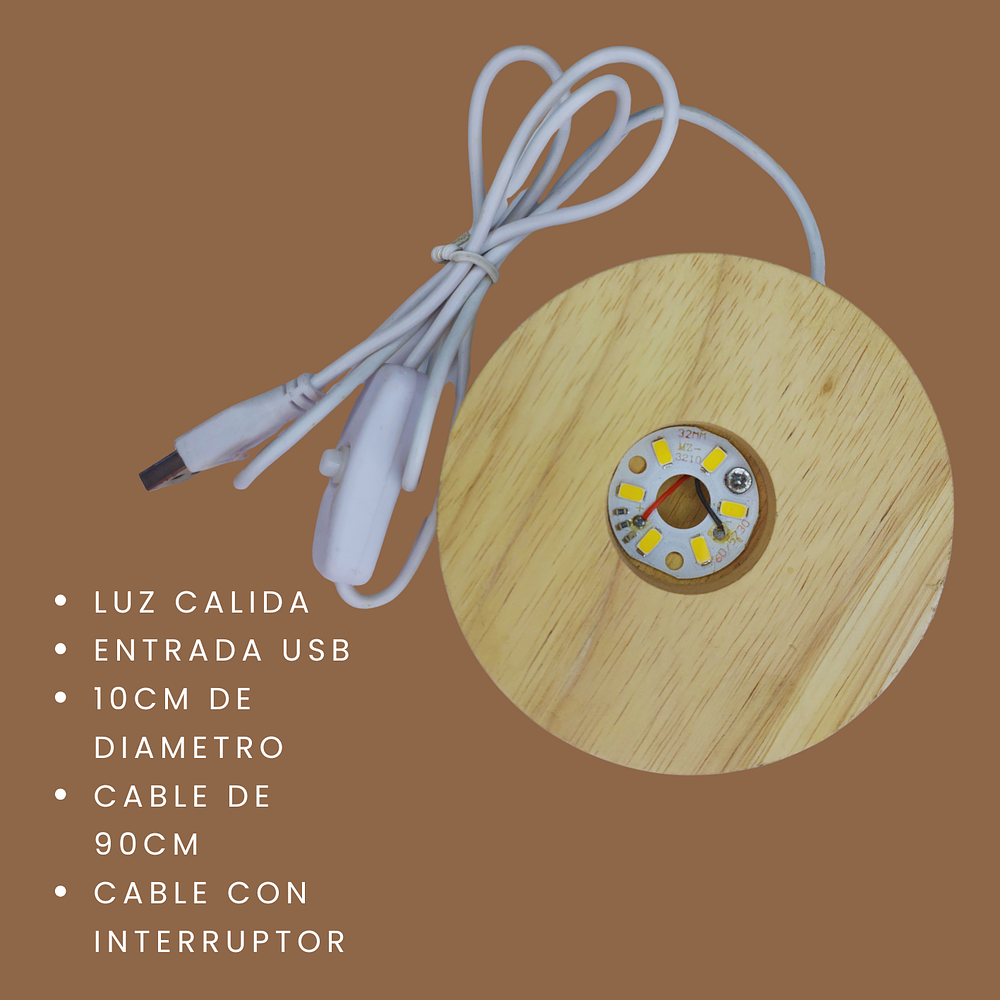  Base De Madera 10cm Con Luz Led Para Esferas Y Lámparas
