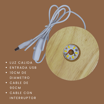  Base De Madera 10cm Con Luz Led Para Esferas Y Lámparas