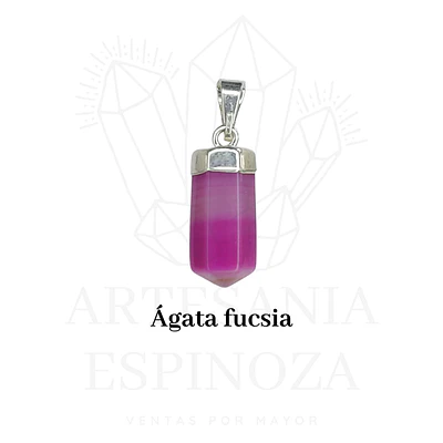 Colgante de piedra en punta baño en plata (mini) - Agata Fucsia