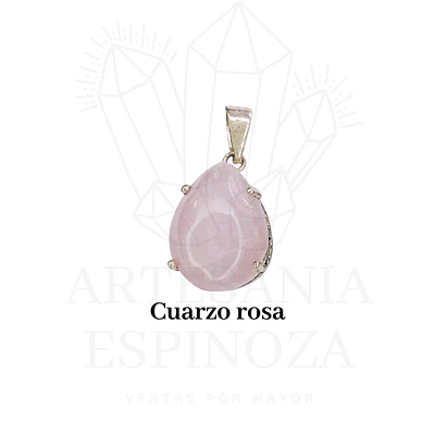 Colgante de piedra en gota baño en plata - cuarzo rosa