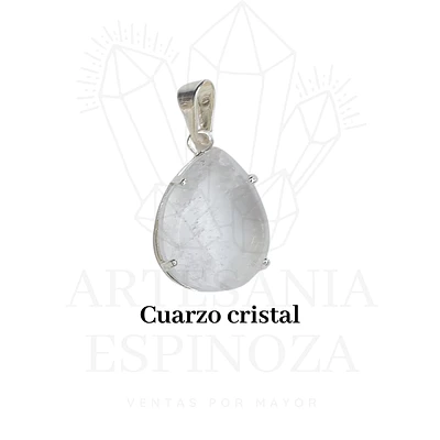 Colgante de piedra en gota baño en plata - cuarzo cristal