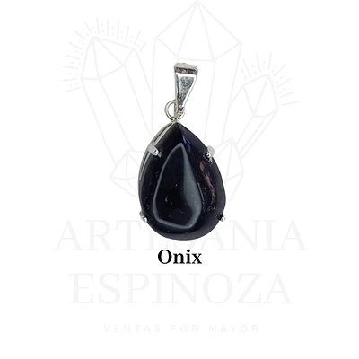 Colgante de piedra en gota baño en plata - onix