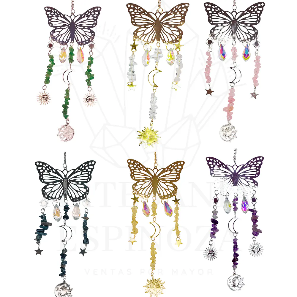 Atrapasoles de mariposa y cuarzos 
