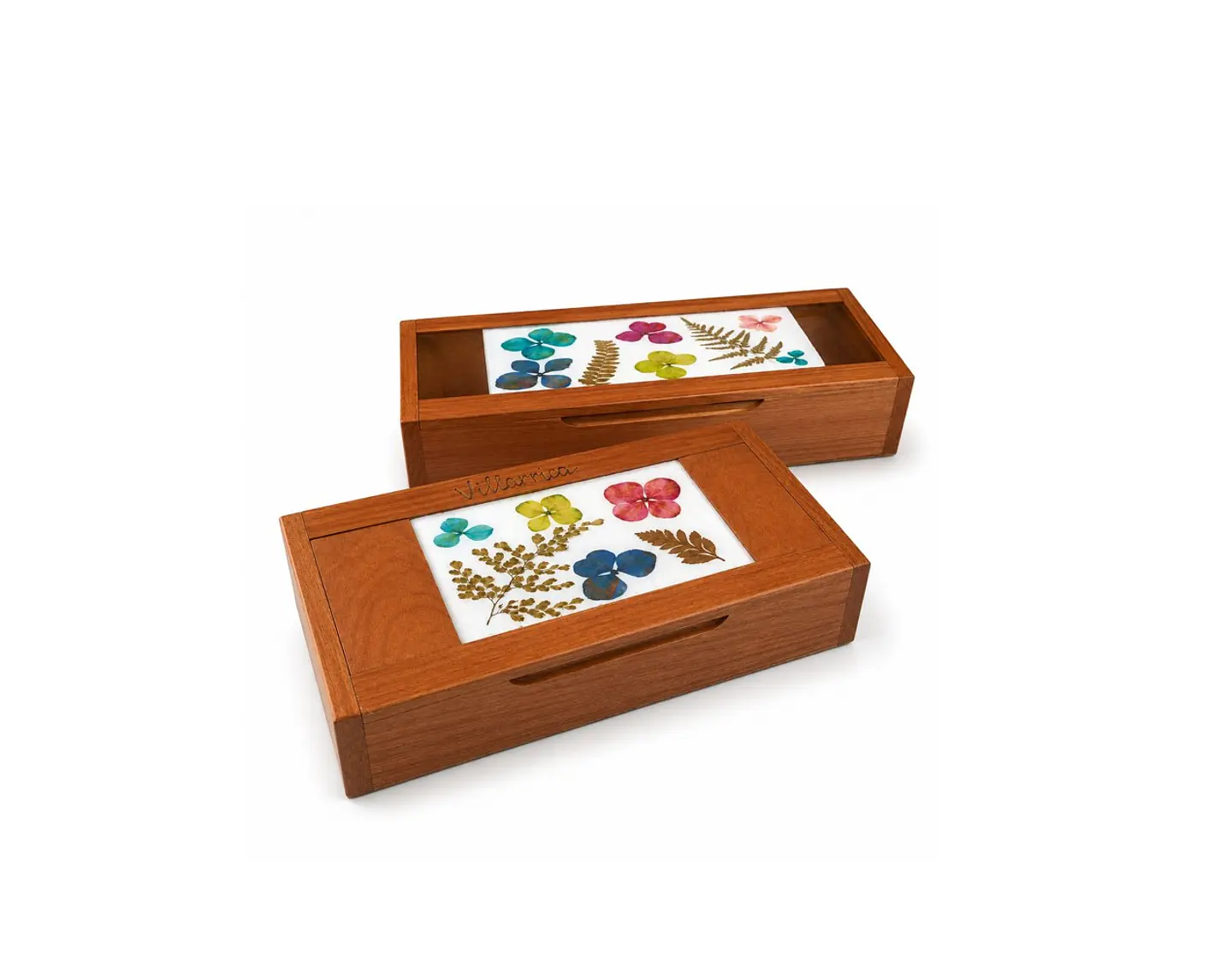 Cajas de Raulí con flores secas y resina 1