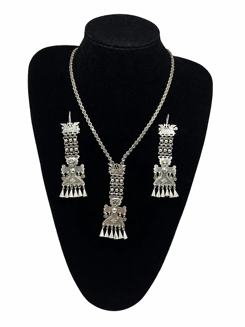 Conjunto Aros colgantes y cadena trapelacucha - Plata 950 hechos a mano
