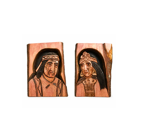 Tallado madera álamo - pareja mapuche - diseño único