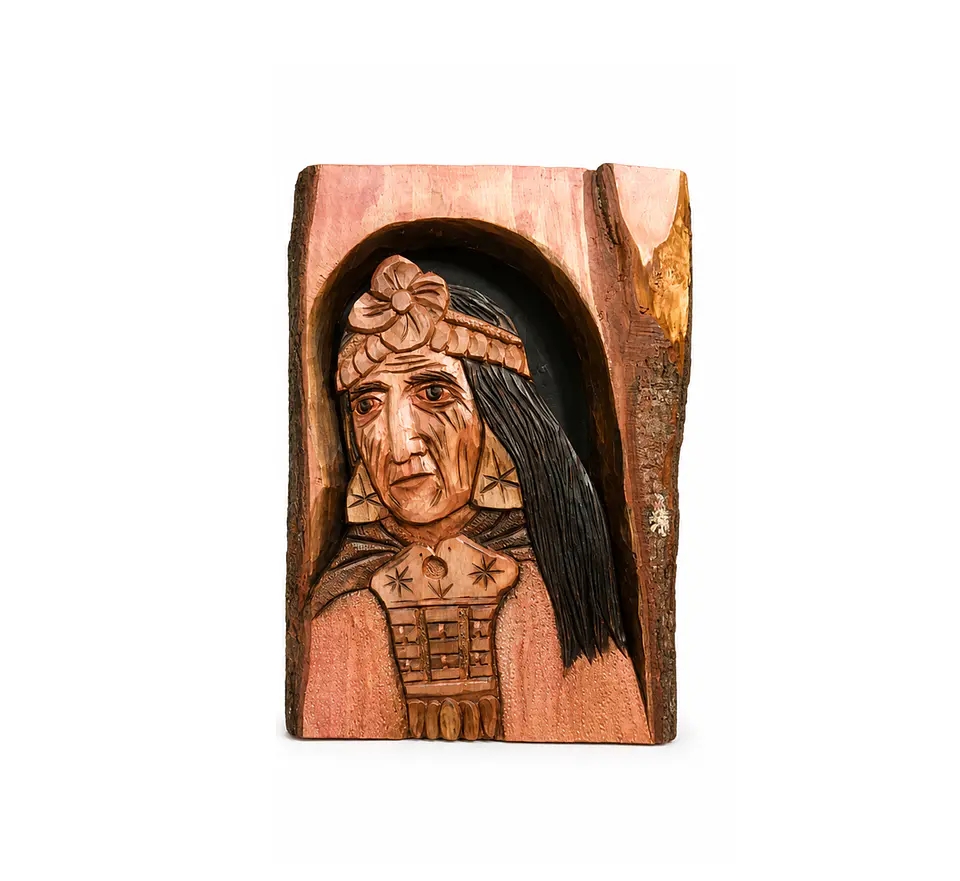 Tallado madera álamo - pareja mapuche - diseño único 3