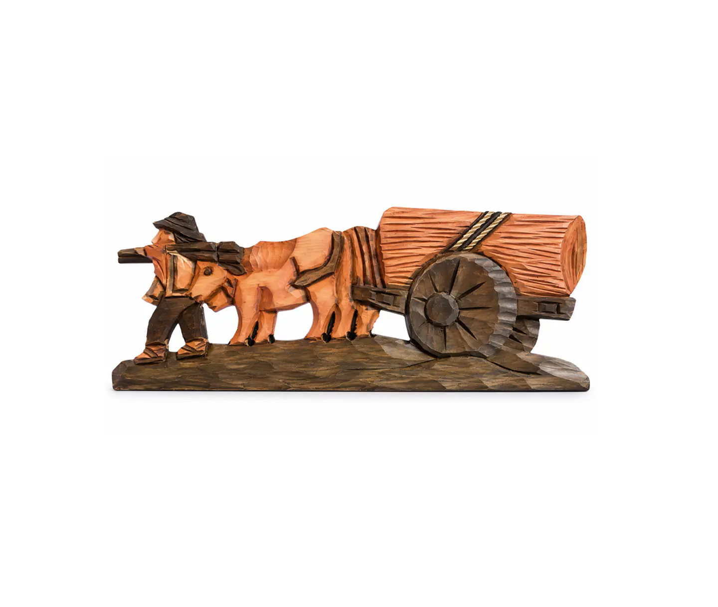 Tallado madera carreta yunta de bueyes pastor  3
