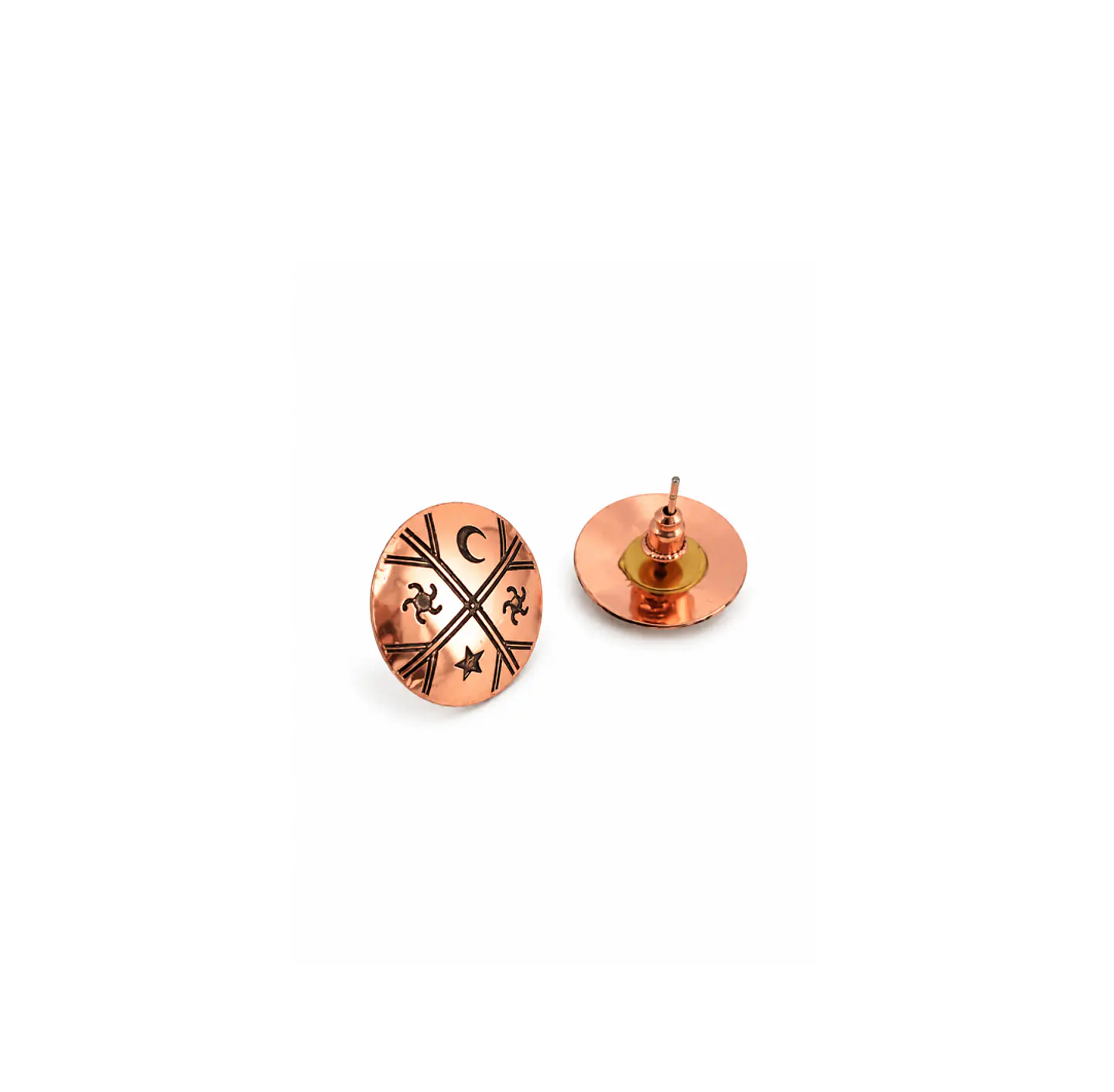 Aros con base de madera- Meli Witran Mapu acero y cobre 1
