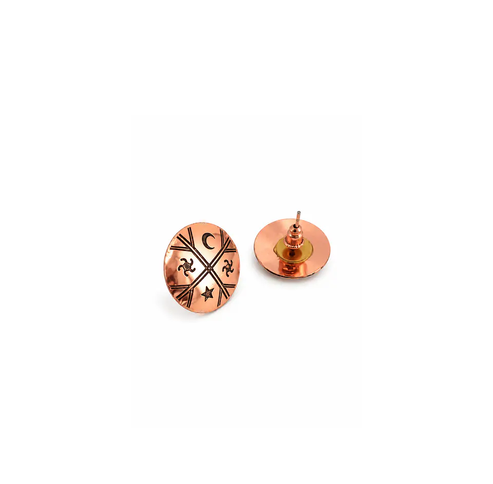 Aros con base de madera- Meli Witran Mapu acero y cobre 1