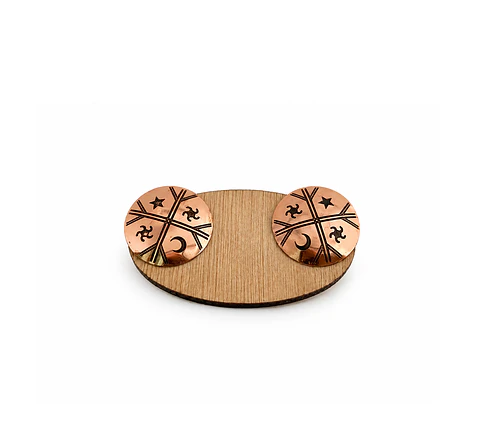 Aros con base de madera- Meli Witran Mapu acero y cobre