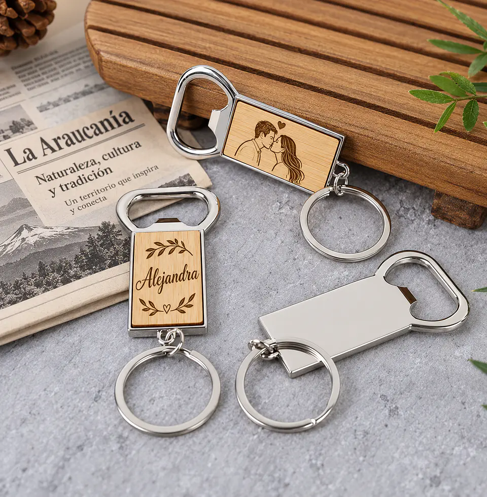 Llavero Destapador de Madera y Metal con Grabado Láser Personalizado 3