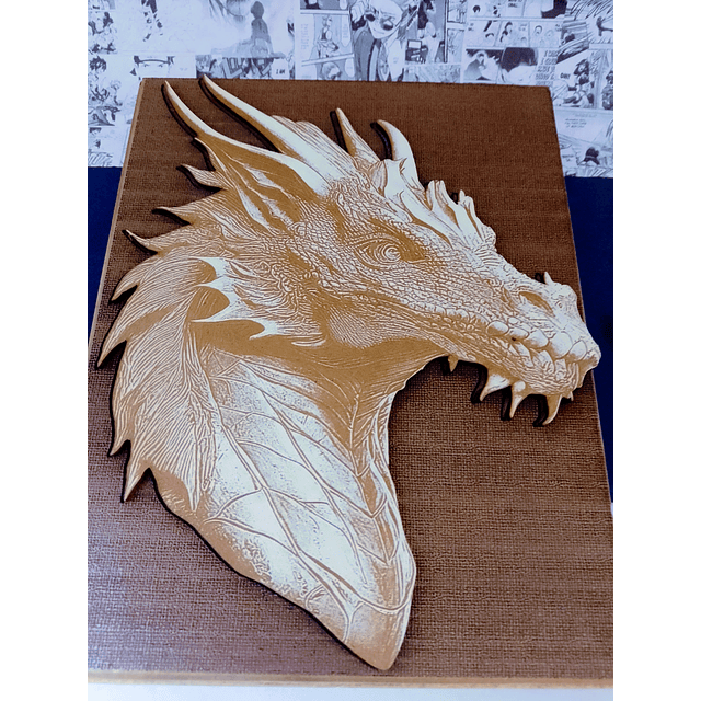 Cuadro Grabado Láser sobre Madera, DRAGÓN efecto sobre relieve