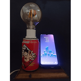 Hermosa Lámpara Rústica, LUFFY, con Foco Vintage y porta celular