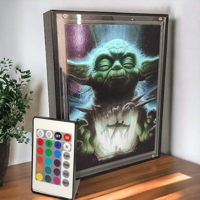 Marco elegante de luz LED, Star Wars (Maestro Yoda), 7 Colores más combinaciones + control remoto incluído