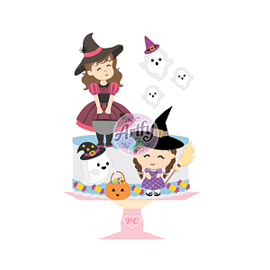 Topo de bolo - Halloween Irmãs 