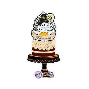 Topo de bolo - Halloween Castelo Fantasminha 